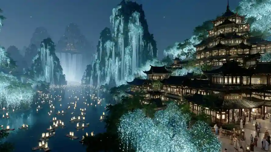 4k仙侠壁纸 - 古风 - 夜景 - 山水「哲风壁纸」