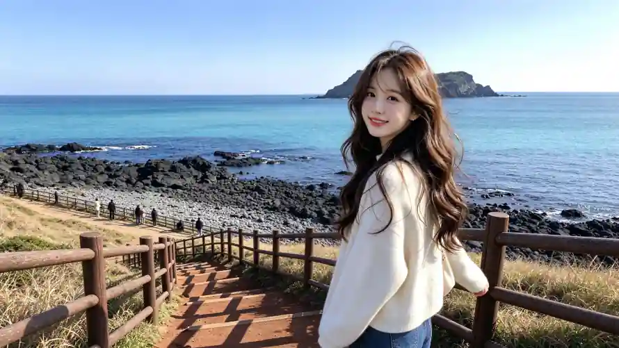 3k卷发壁纸-少女 - 治愈-海边「哲风壁纸」