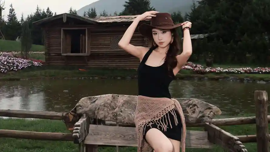 3k木屋壁纸-湖畔 - 美女-木栅栏「哲风壁纸」