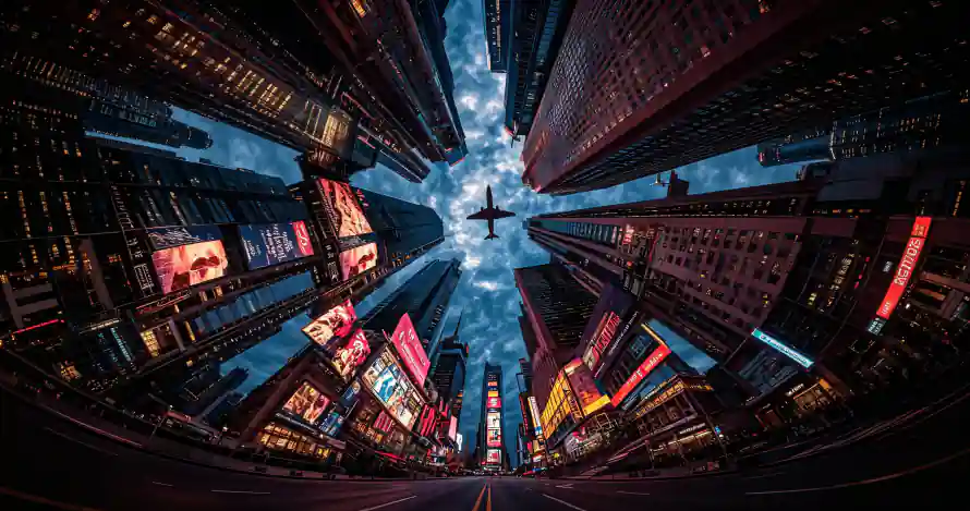 3k壁纸壁纸-飞机 - 仰视视角-城市夜景「哲风壁纸」