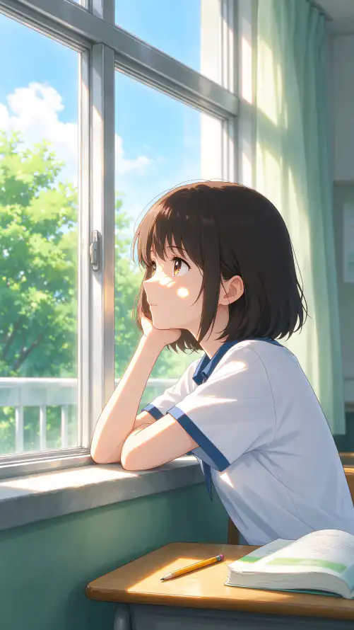 4k书本壁纸 - 夏日 - 少女 - 教室「哲风壁纸」