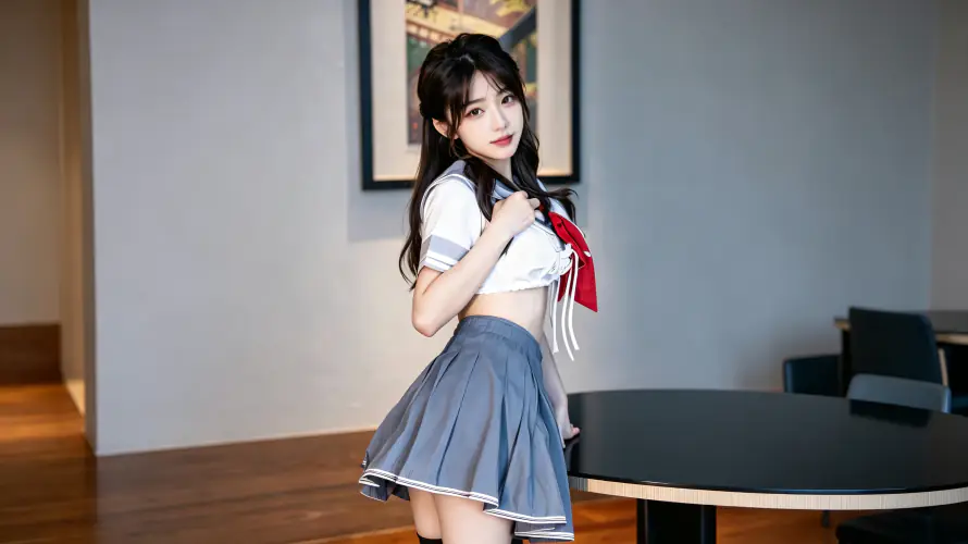 3k壁纸壁纸-黑袜 - 水手服-百褶裙「哲风壁纸」