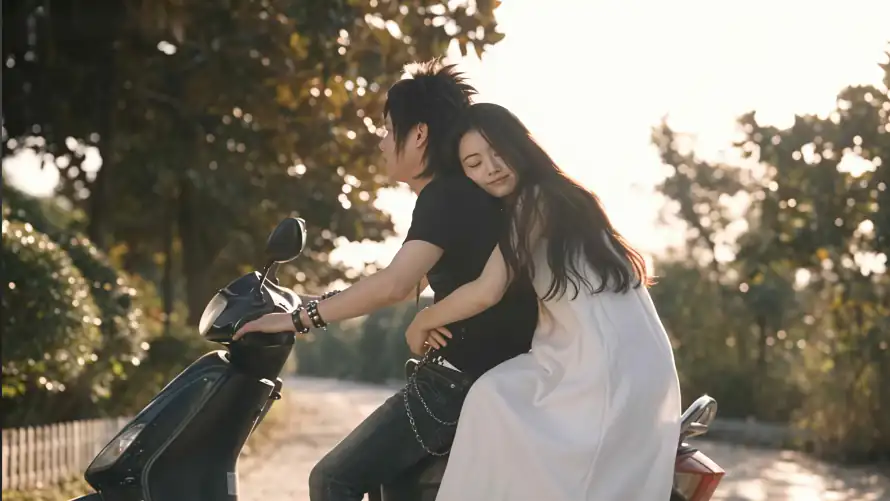 4k情侣壁纸-美女 - 摩托车-黑T恤「哲风壁纸」