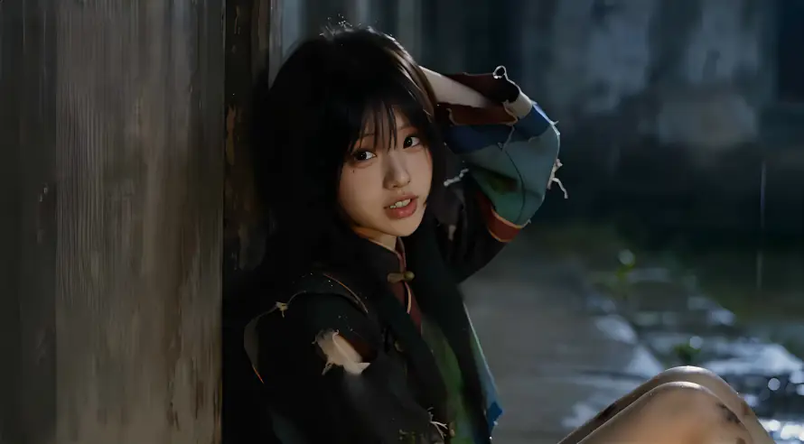 4k倚墙壁纸 - 户外 - 暗调 - 美女「哲风壁纸」