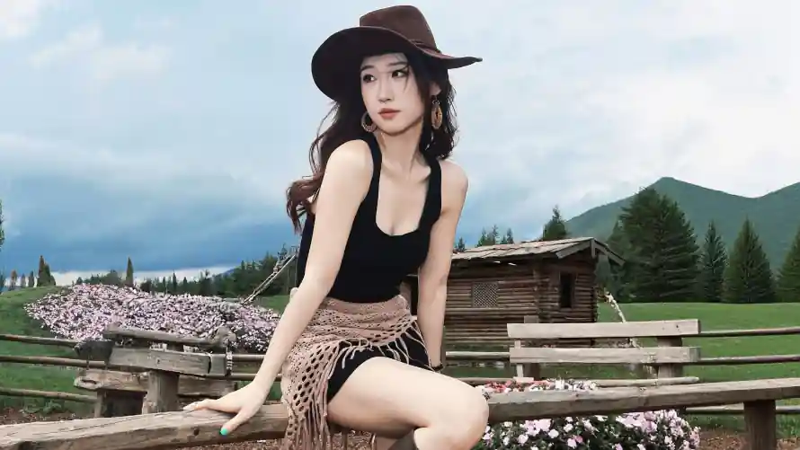 3k卷发壁纸-美女 - 草原-远山「哲风壁纸」