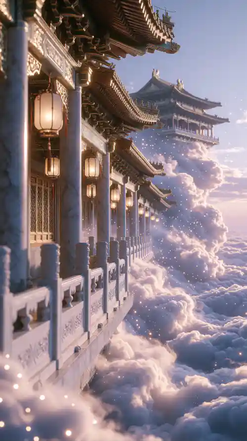 4k云海壁纸 - 石栏杆 - 中式灯笼 - 仙侠场景「哲风壁纸」