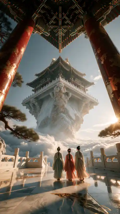 4k云海壁纸 - 仙侠 - 古松 - 飞檐「哲风壁纸」