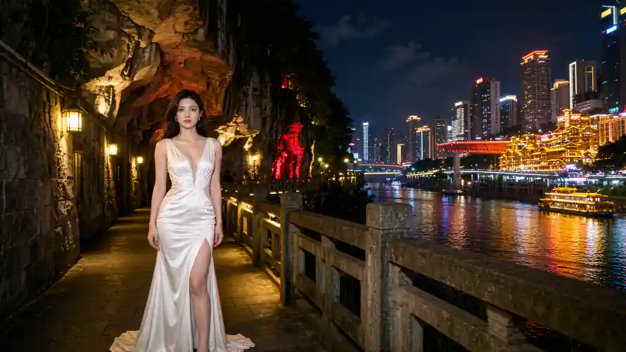 2k写真壁纸-夜景 - 游船-美女「哲风壁纸」