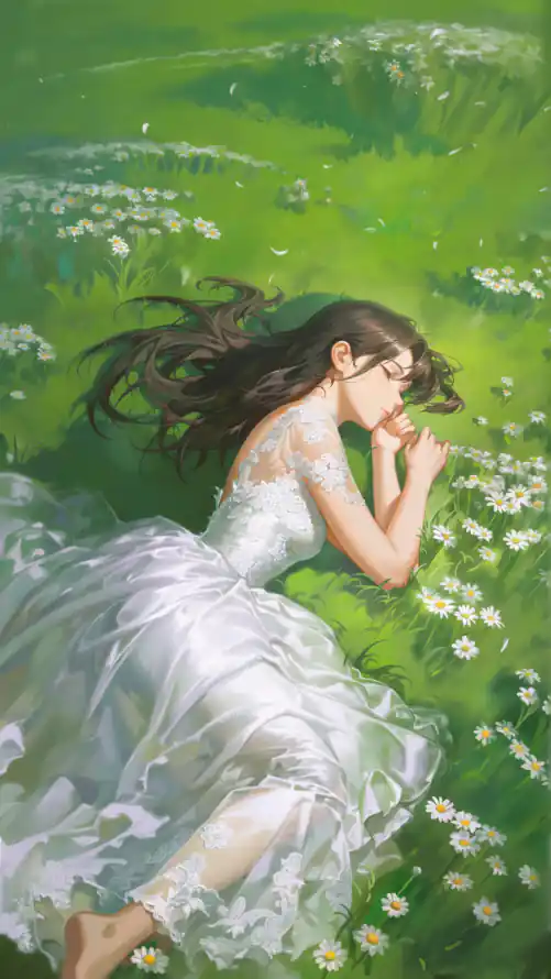 4k侧躺壁纸 - 婚纱 - 少女 - 白裙「哲风壁纸」