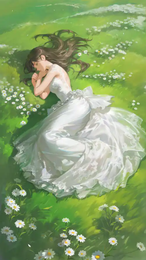 4k婚纱壁纸 - 少女 - 插画 - 白裙「哲风壁纸」