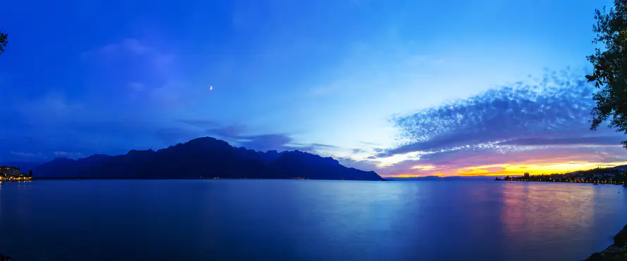 4k日落壁纸-湖泊 - 远山-静谧「哲风壁纸」