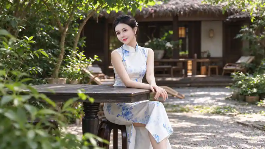 4k旗袍壁纸 - 温婉 - 盘发 - 石桌「哲风壁纸」 4k旗袍壁纸 - 温婉 - 盘发 - 石桌「哲风壁纸」