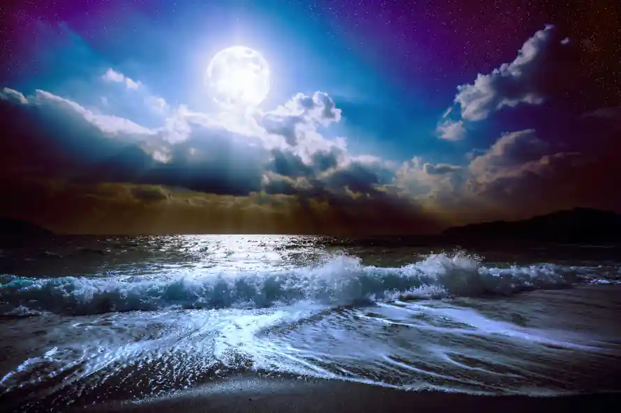 7k云层壁纸-夜空 - 沙滩-海浪「哲风壁纸」