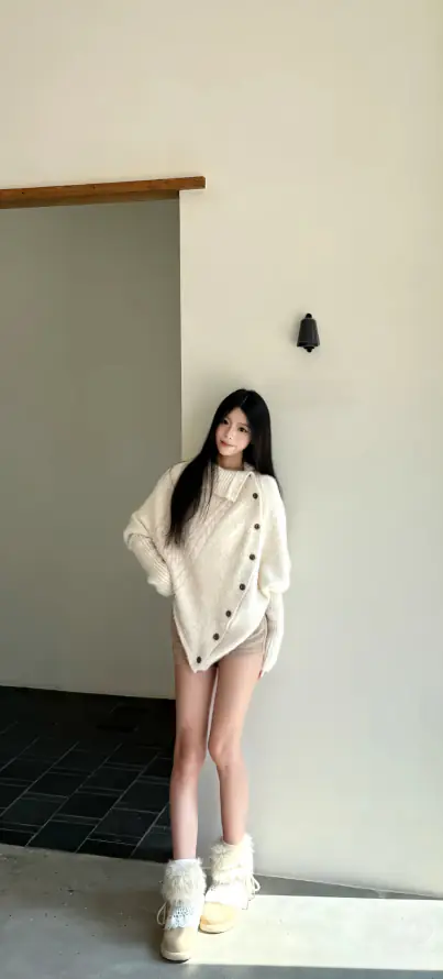 4k🔥壁纸 - 黑长直 - 室内场景 - 毛绒短靴「哲风壁纸」