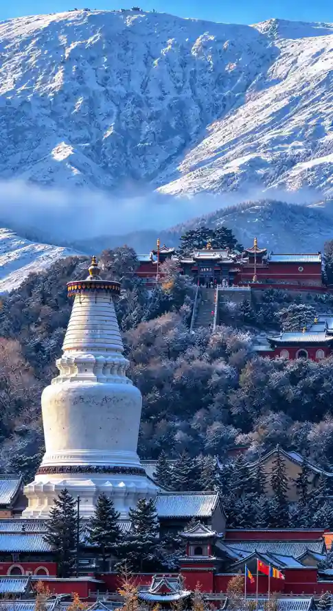 4k佛塔壁纸 - 冬日 - 寺庙 - 山林「哲风壁纸」