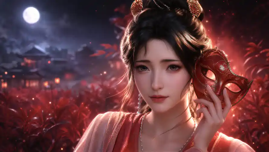 4k美女壁纸 - 月夜 - 满月 - 国漫「哲风壁纸」
