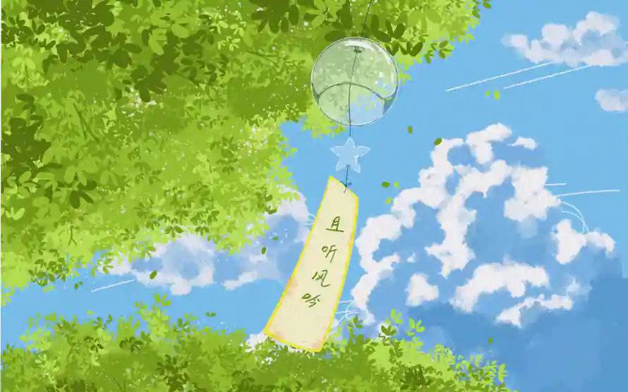 5k卡通壁纸-夏日 - 晴空-树叶「哲风壁纸」