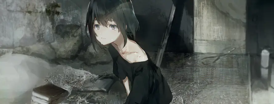 4k清冷壁纸-露肩 - 黑衣-动漫少女「哲风壁纸」