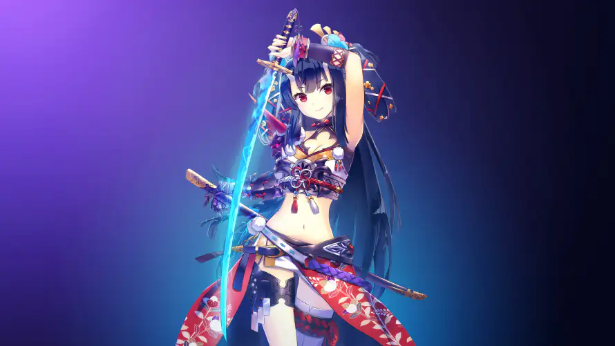 4k红瞳壁纸-黑发 - 二次元-武士刀「哲风壁纸」