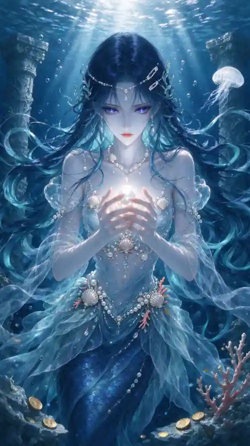 4k人鱼壁纸 - 光束 - 水母 - 海底「哲风壁纸」