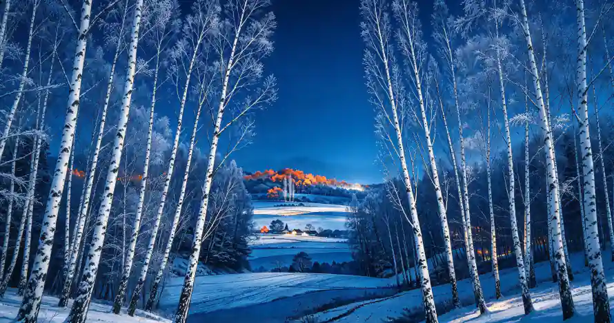 3k壁纸壁纸-雪原 - 白桦林-冬日雪景「哲风壁纸」