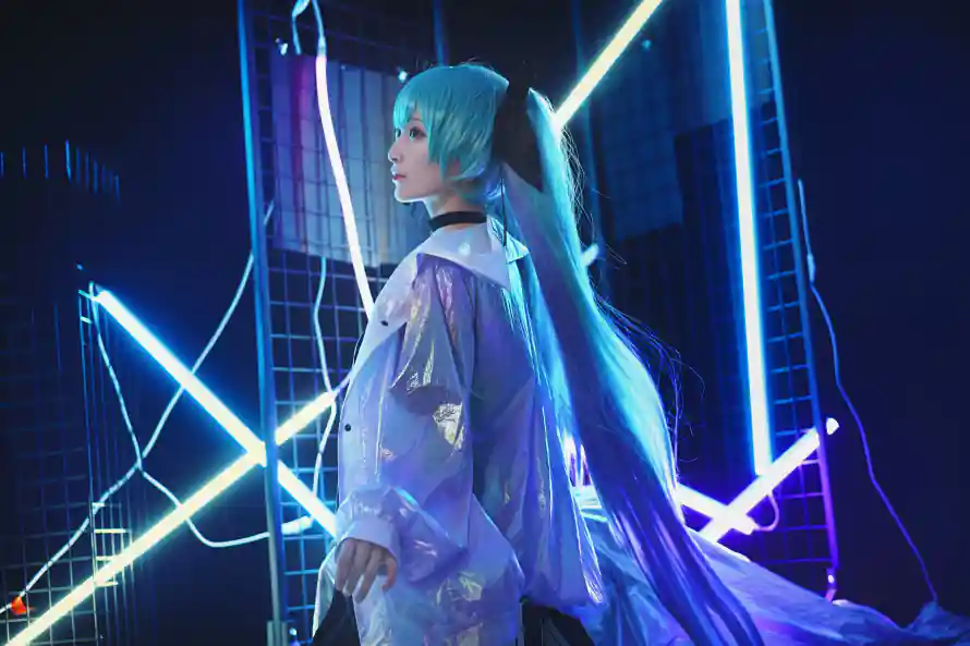 6k夜景壁纸-蓝发 - 双马尾-miku「哲风壁纸」
