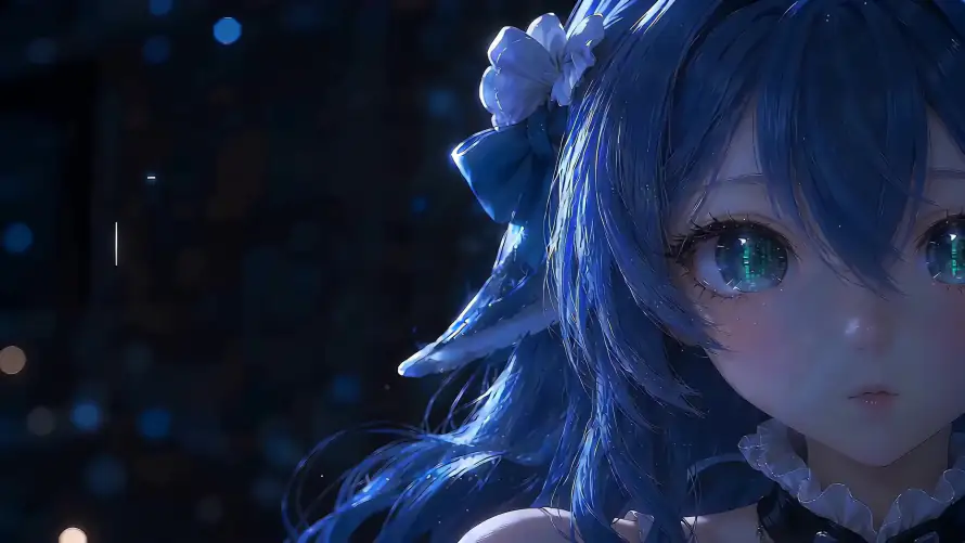 4k发饰壁纸-夜景 - 少女-暗调「哲风壁纸」