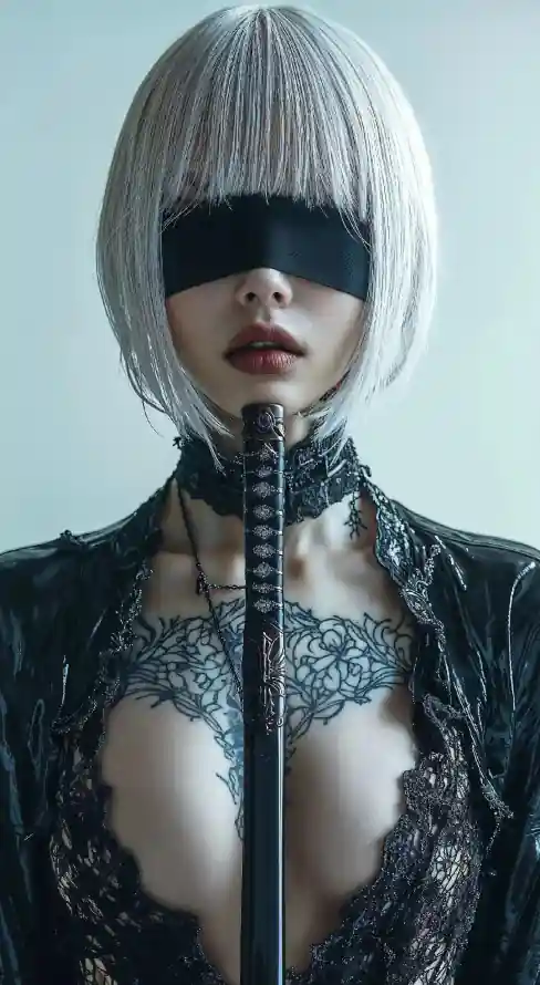 4k冷艳壁纸 - 美女 - 遮眼 - 武士刀「哲风壁纸」