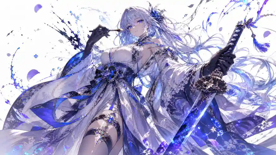 2k和服壁纸-紫瞳 - 花瓣-二次元「哲风壁纸」