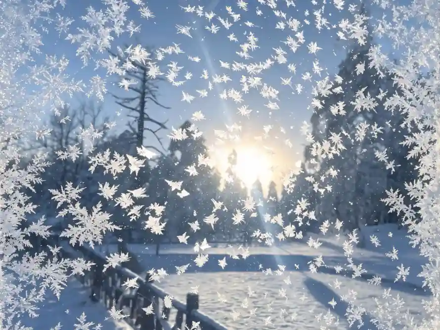 4k暖阳壁纸 - 窗霜 - 雪地 - 雪花「哲风壁纸」