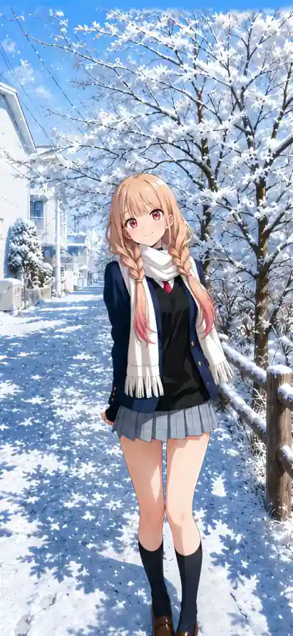 4k校服壁纸 - 二次元 - 百褶裙 - 冬日雪景「哲风壁纸」