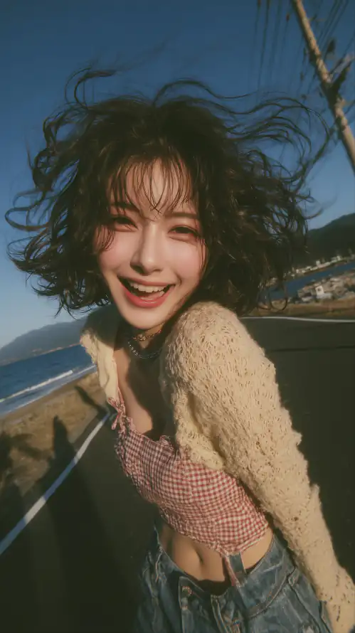 4k女孩壁纸 - 海岸 - 蓝天 - 露腰「哲风壁纸」