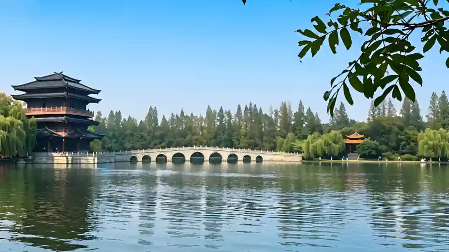4k公园壁纸-垂柳 - 树林-楼阁「哲风壁纸」