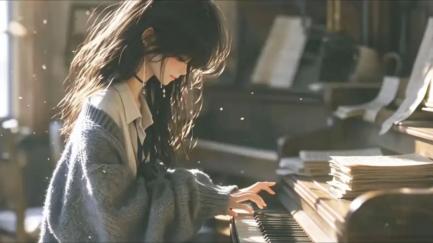 3k乐谱壁纸-少女 - 弹奏-暖光「哲风壁纸」 3k乐谱壁纸-少女 - 弹奏-暖光「哲风壁纸」