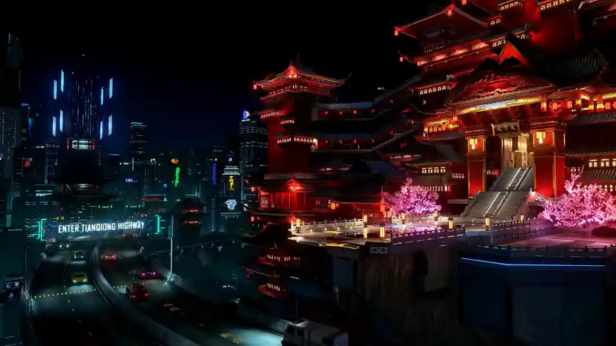 2k夜景壁纸-建筑 - 樱花-未来感「哲风壁纸」