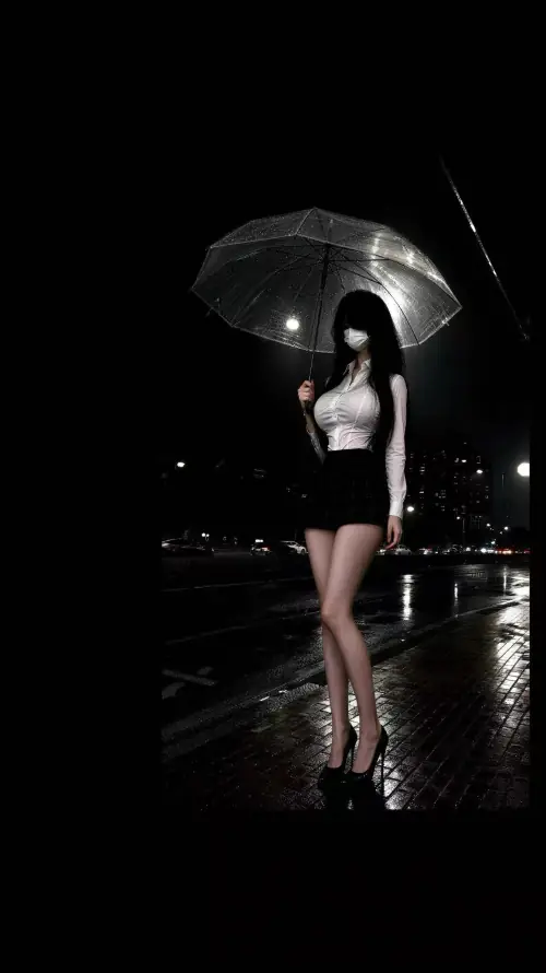 4k口罩壁纸 - 美女 - 长发 - 雨夜「哲风壁纸」