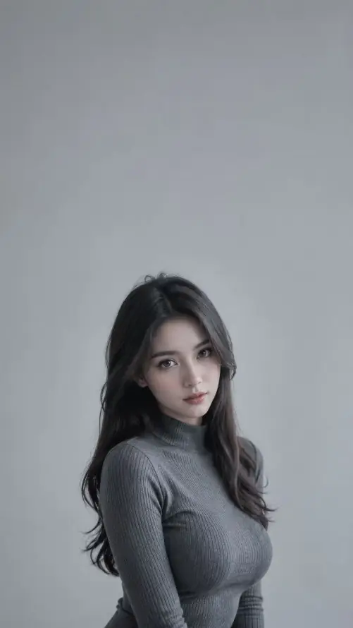 4k灰调壁纸 - 美女 - 长发 - 棚拍写真「哲风壁纸」