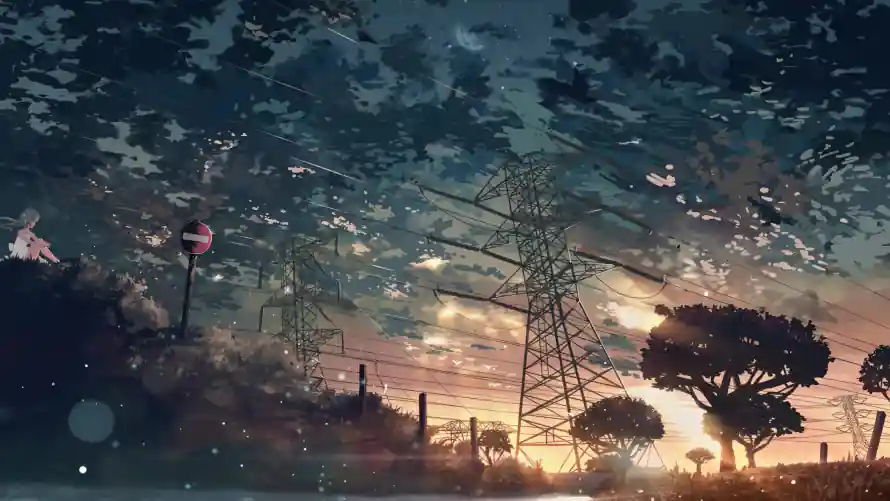 4k晚霞壁纸-郊野 - 黄昏-电线杆「哲风壁纸」