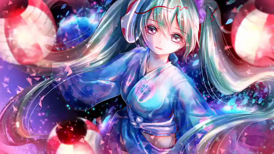 2k梦幻壁纸-浴衣 - 双马尾-初音未来「哲风壁纸」