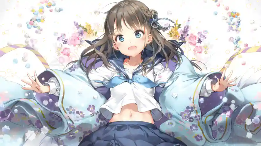3k可爱壁纸-蓝瞳 - 水手服-和服外套「哲风壁纸」
