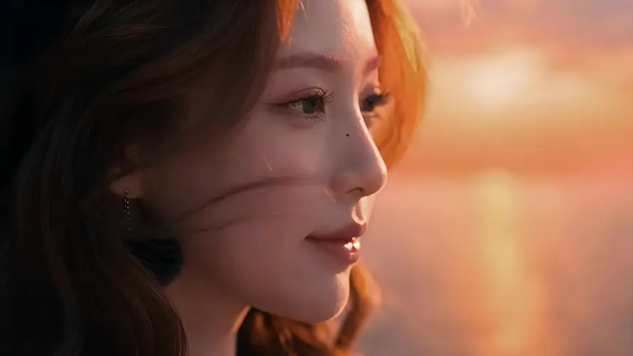 4k侧脸壁纸-暖光 - 温柔-美女「哲风壁纸」