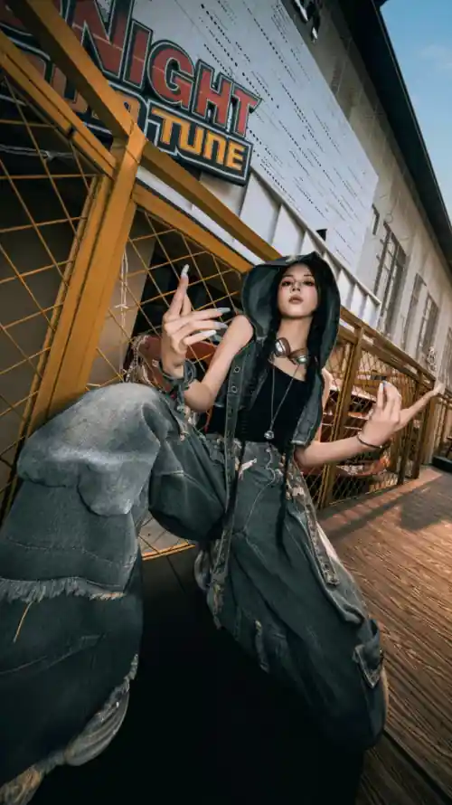 4k美女壁纸 - 工装风 - 街头风 - 木质平台「哲风壁纸」