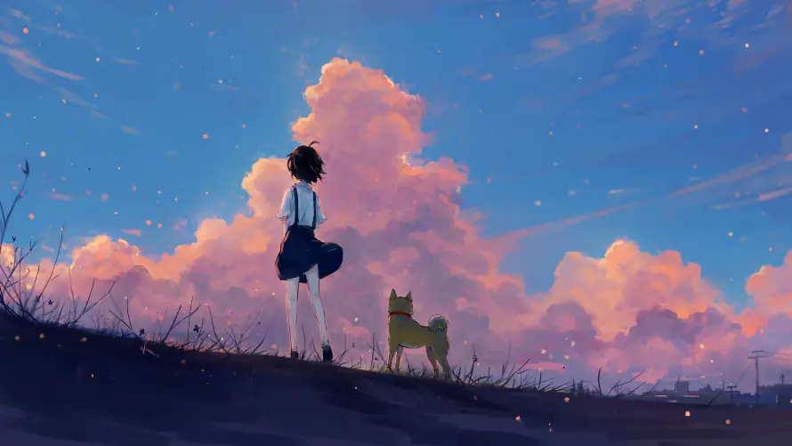 3k少女壁纸-山坡 - 星空-柴犬「哲风壁纸」