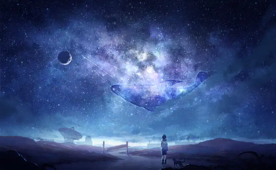 3k夜空壁纸-少年 - 弯月-旷野「哲风壁纸」