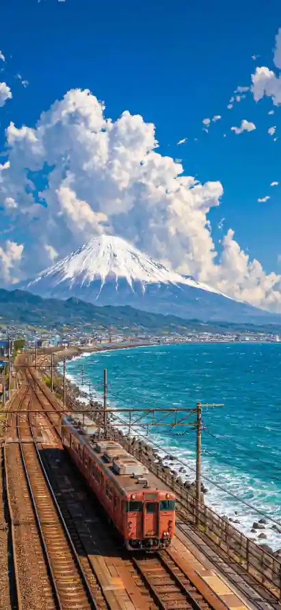 4k手机壁纸 - 碧海 - 蓝天 - 铁道「哲风壁纸」