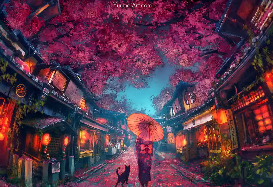 2k丝带壁纸-猫背景-《街道》背景-夜晚「哲风壁纸」 2k丝带壁纸-猫背景-《街道》背景-夜晚「哲风壁纸」
