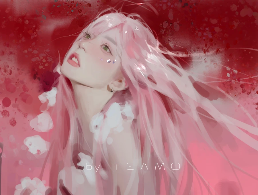 3k粉发少女壁纸｜红调晕染仰头少女背景图片 - 唯美梦幻「哲风壁纸」