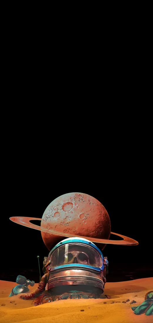 宇航员头盔手机壁纸｜异星荒漠行星背景图片 - 暗黑科幻「哲风壁纸」