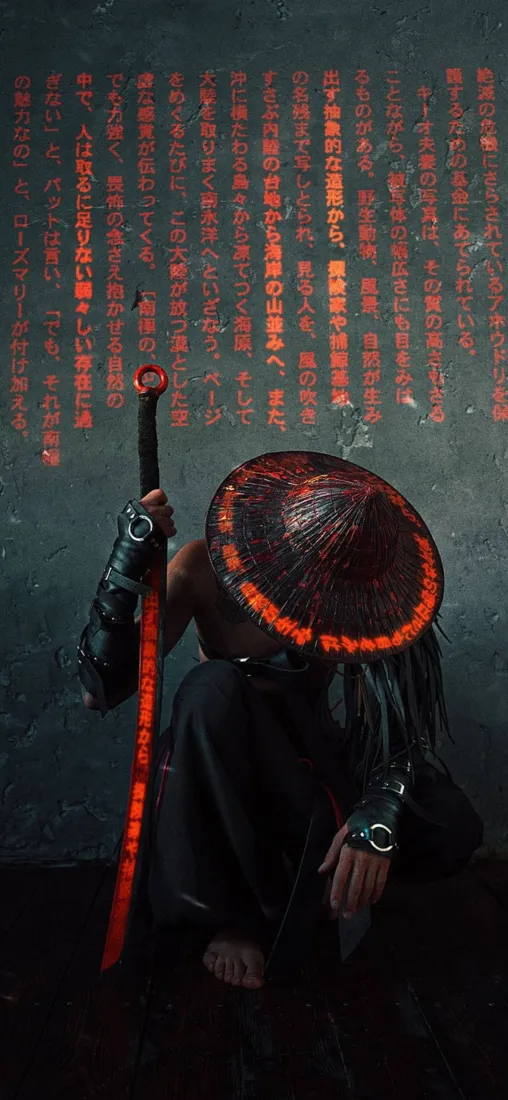 斗笠武士手机壁纸｜持剑蒙面侠客背景图片 - 暗黑国风「哲风壁纸」