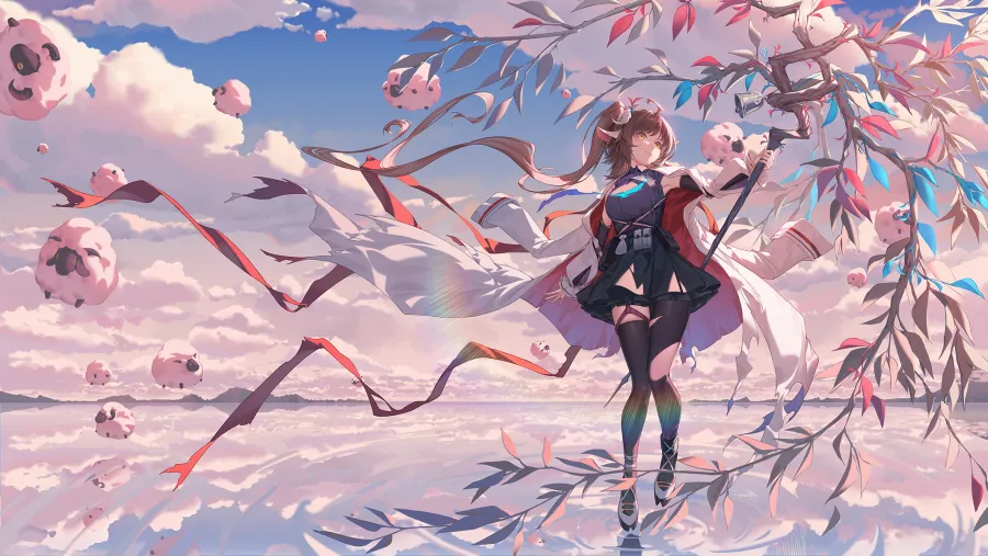 2k艾亚菲亚拉壁纸｜粉云羊少女背景图片 - 清新梦幻「哲风壁纸」